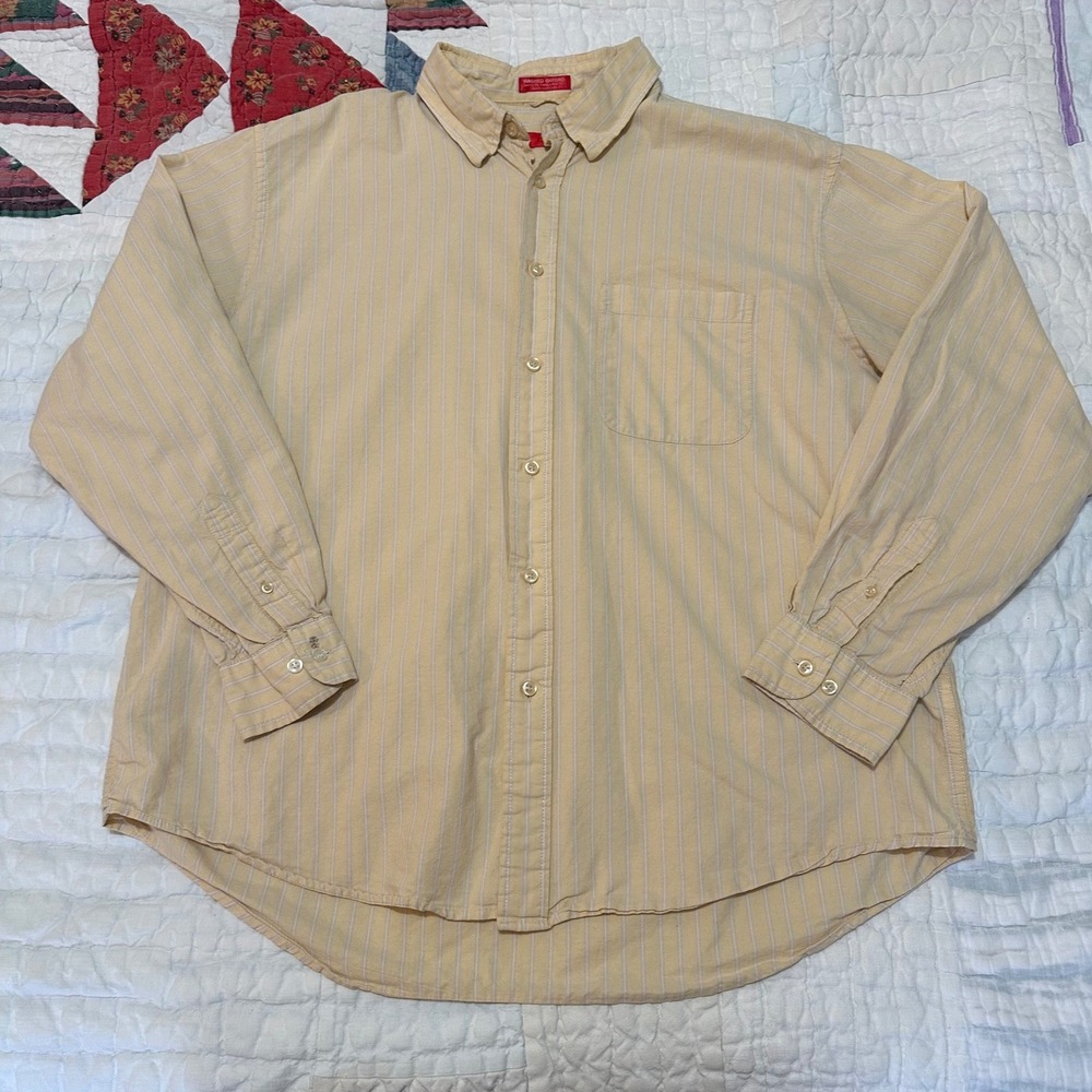 IZOD Washed Oxford Button Down Yellow Striped Shirt XL